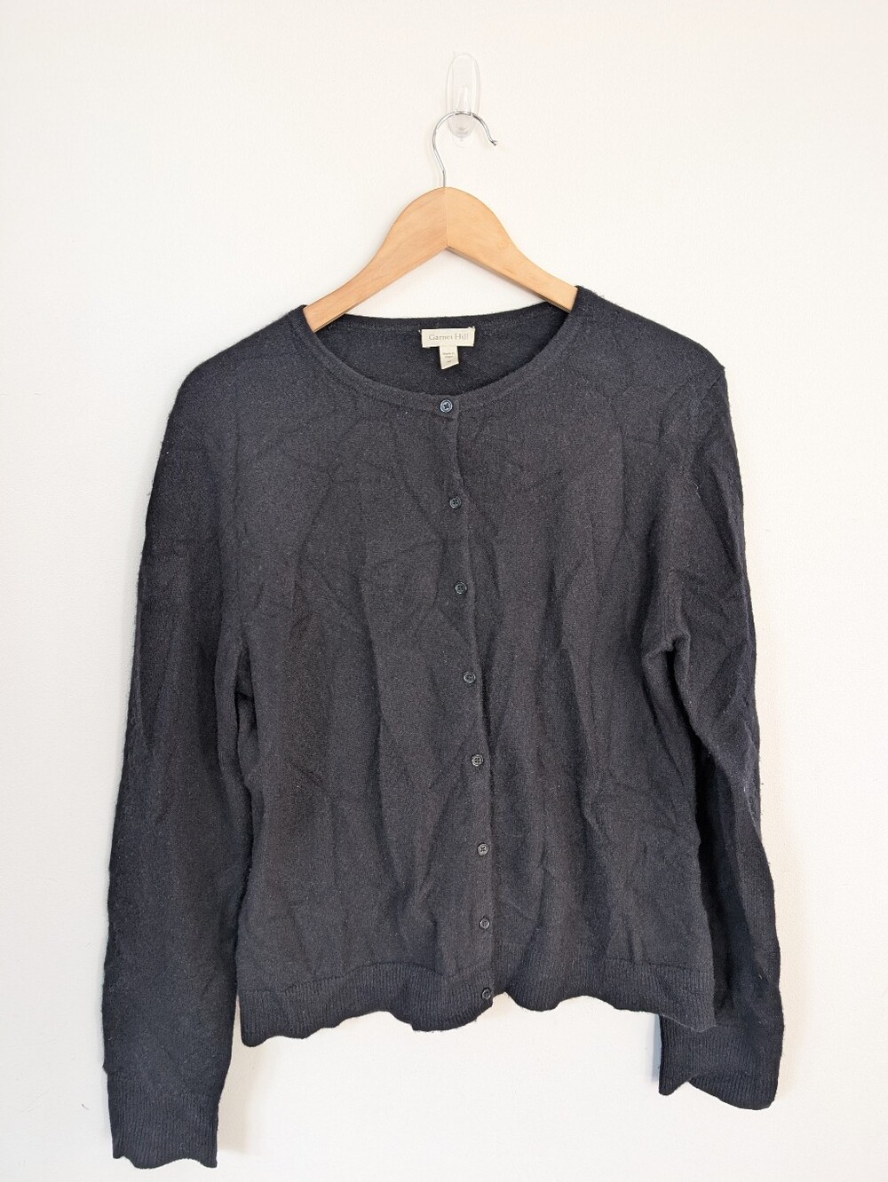 Garnet Hill 100% Cashmere Knit Cardigan Sweater Black M Medium